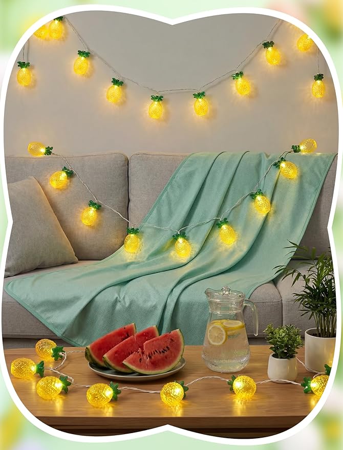 8.5Ft Pineapple String Lights, Hawaiian Beach Themed Party Lights with 10LED Warm White Waterproof Pineapple Fairy Lights, Tropical Decoration for Indoor Outdoor Party Bedroom Wedding Birthday Pool