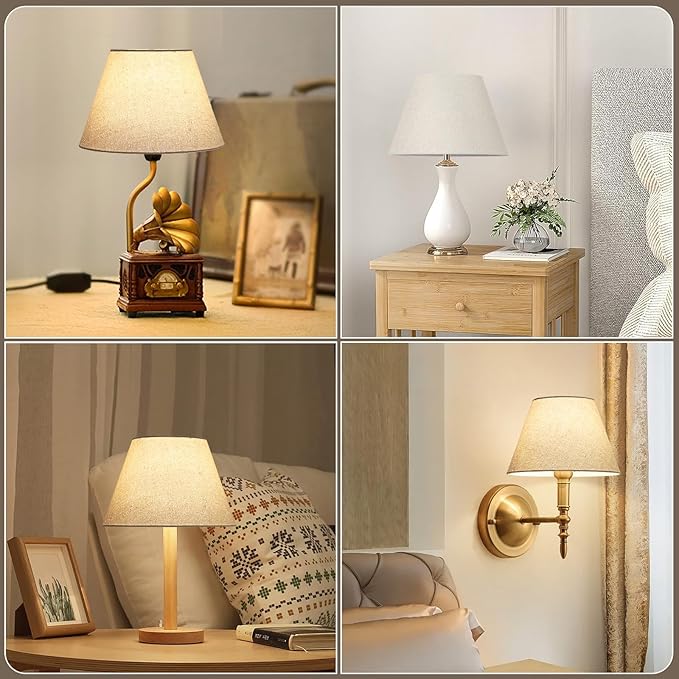 Small Lamp Shades Set of 2, Beige with Silver Thread Lamp Shade, 5.5" Top x 10" Bottom x 6.6" High, Glitter Linen Lamp Shades for Table Lamps Bedside Lamps, Spider, Bulb Clip Adapters Included