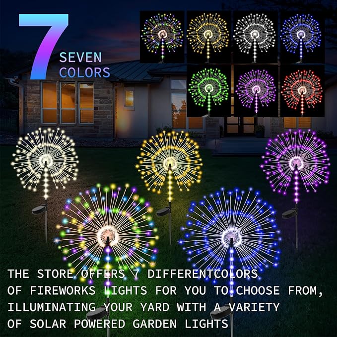 2 Pack 250LED Solar Garden Lights Outdoor, Dual Lighting Modes Firework Lights Solar Powered, Waterproof Twinkle Fairy Light Outside for Yard Patio Pathway Christmas Party Decorative(Blue)