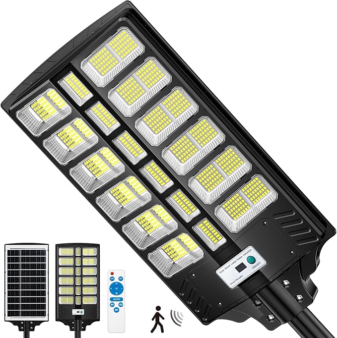 Solar Street Lights Outdoor—— Dusk to Dawn| Wide Angle| Motion Sensor| Remote Control| IP67 Waterproof| Long-Lasting| Solar Powered| for Patio, Yard, Outside, Garage| 1 Pack