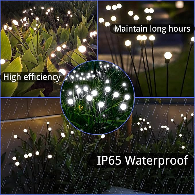 OZS 4 Pack Total 32 LED Solar Garden Lights Fairy Outdoor - Solar Firefly Lights Outdoor, Sway by Wind, Waterproof for Garden Patio Pathway Fairy Decoration (Cold White)