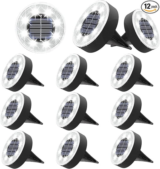 Joomer Solar Ground Lights, 12 Pack 8 LED Solar Lights Outdoor Waterproof IP68 Disc Light Landscape Lighting Garden Light for Patio Pathway Lawn Yard Driveway Walkway(White)