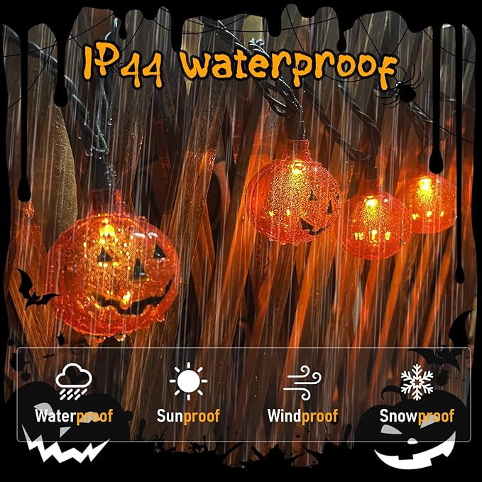 Halloween Led Pumpkin Lights Outdoor 8.5Ft Halloween Decorations Lights with 10 LED Clear Orange Pumpkin Light Waterproof, Plug in Pumpkin String Light for Indoor Party Patio Window Garden Home Decor