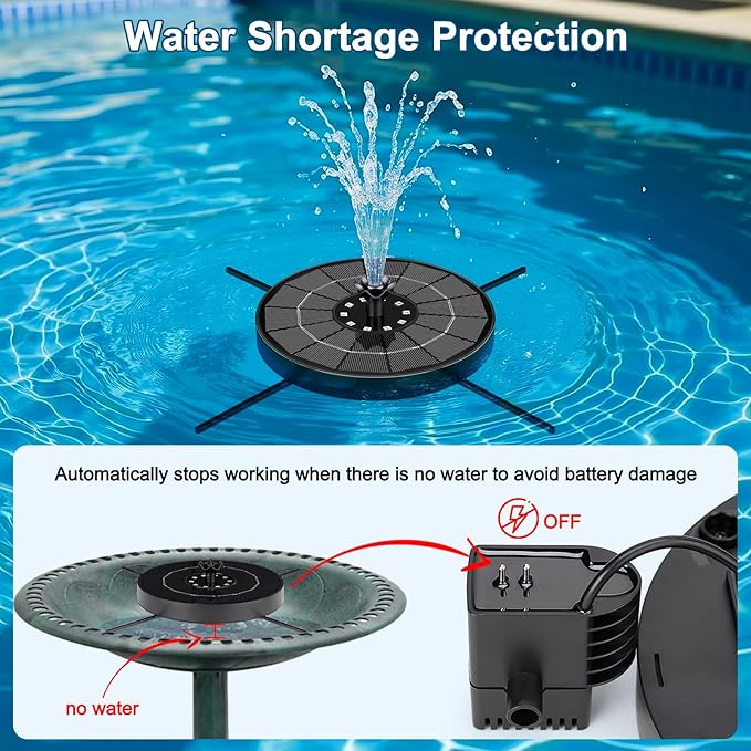 Solar Fountain Pump with 3 Spray Height Adjustments, Upgraded Glass Solar Bird Bath Fountains with LED Lights,6 Nozzles,Outdoor Solar Water Fountain Pump for Bird Bath, Garden, Pool, Pond