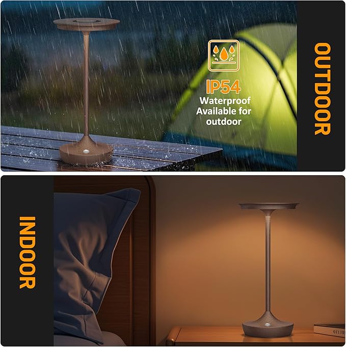 2 Pack LED Rechargeable Cordless Table Lamps, Portable Outdoor Battery Operated 3 Color Stepless Dimming Tables Light with Memory Function for Patio Restaurant Dining Room Rust
