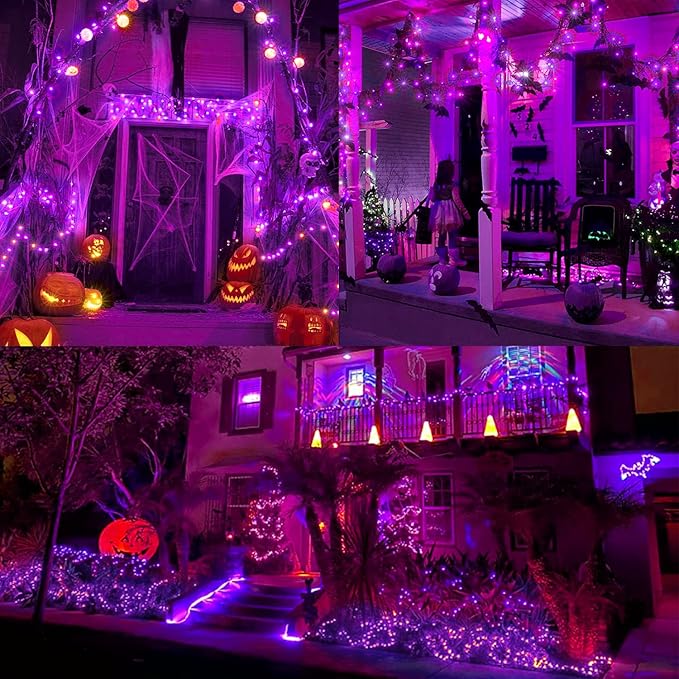 Halloween Purple String Lights Outdoor 33Ft 100LED Battery Operated Fairy Lights with Waterproof Remote Timer String Lights for Hanging Garden Party Holiday Halloween Décor