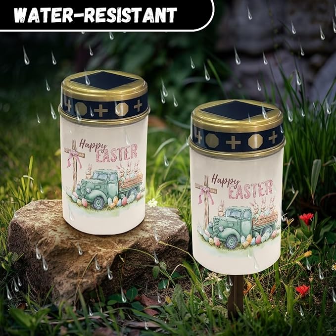 Cross Truck Solar Grave Lights for Cemetery Flameless Solar Powered Light for Prayer Waterproof Outdoor Easter Decor Cemetery Solar Lights for Grave Lamp