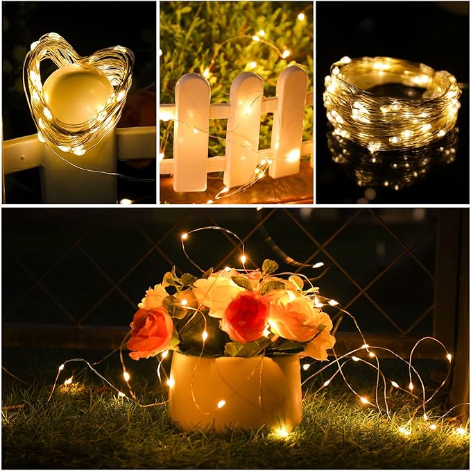 mandiq 2 Pack Fairy Lights 100 LED 33 FT Christmas Lights USB Powered Silver Wire String Lights, Mini Lights with Remote Control are Suitable for Home Decorations (Warm White)