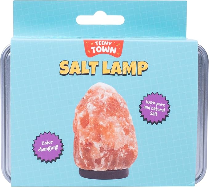 Fizz Creations Teeny Town Miniature Himalayan Salt Lamp – Battery-Operated LED Mood Light with Carry Case – Ideal for Desktops, Coffee Tables, and Small Spaces – Natural Orange Glow