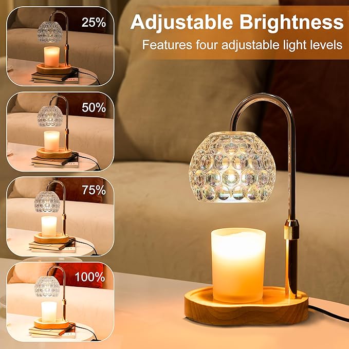 Candle Warmer Lamp with Timer Dimmable, Birthday Gifts for Women Mom, Adjustable Height Wax Warmer Lamp for Jar Candles, House Warming Gifts & Modern Room Decor, Transparent