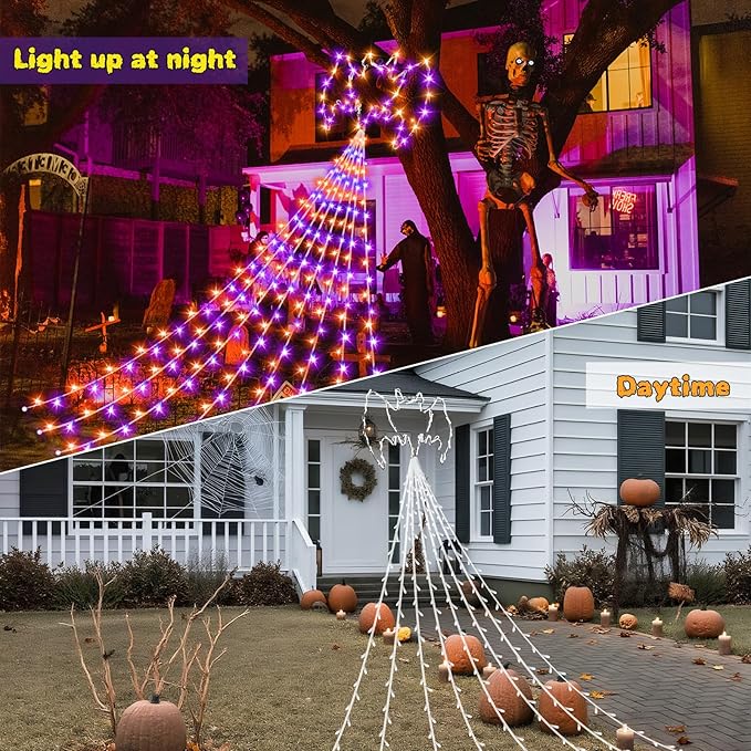 Halloween Decorations String Lights with Bats,300 LEDs 8 Modes Halloween Lights,16.4Ft Outdoor Indoor for Tree,Roof,Yard,Garden & Party Decor (Purple Orange)