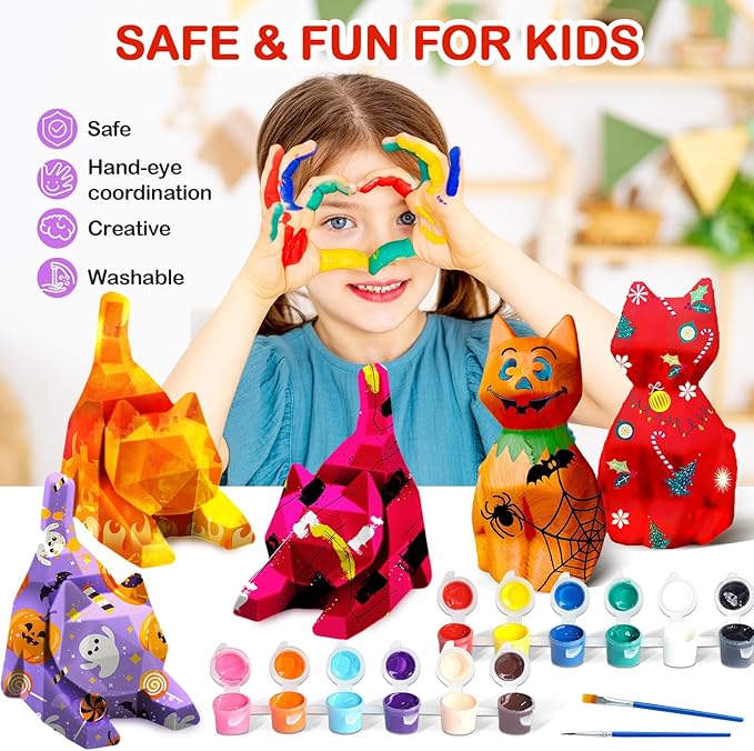 Goody King Paint Your Own Cat Lamp Art Kit 2pcs, DIY Night Light, Arts & Crafts for Kids Ages 8-12, Painting Kit for Girls Boys Age 4 5 6 7 8+, Art Supplies Cat Craft Gift for Birthday, Party