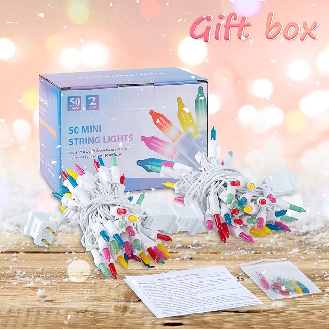 Hopolon 2PACK 50Count Easter String Lights,Christmas Lights Plug in,13FT Incandescent Pastel Mini Light White Wire for Indoor Outdoor Spring Patio Party Yard Garden Bedroom Tree Decor,Multicolor