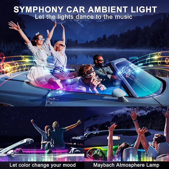 Dreamcolor Acrylic Interior Car LED Strip Light with Wireless APP, RGB 10 in 1 with 175 inches 593 Neon Car Ambient Lighting Kits, Dynamic Chasing Music Sync LEDs Fiber Optic Strip Lights for Car