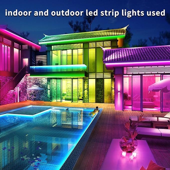 Outdoor LED Strip Lights Waterproof,400ft Outdoor Lights with App/Remote Control,IP68 Waterproof,Music Sync Outdoor led Lights for Bedroom,Patio, Eave, Halloween Decorations（2 rolls of 200ft）
