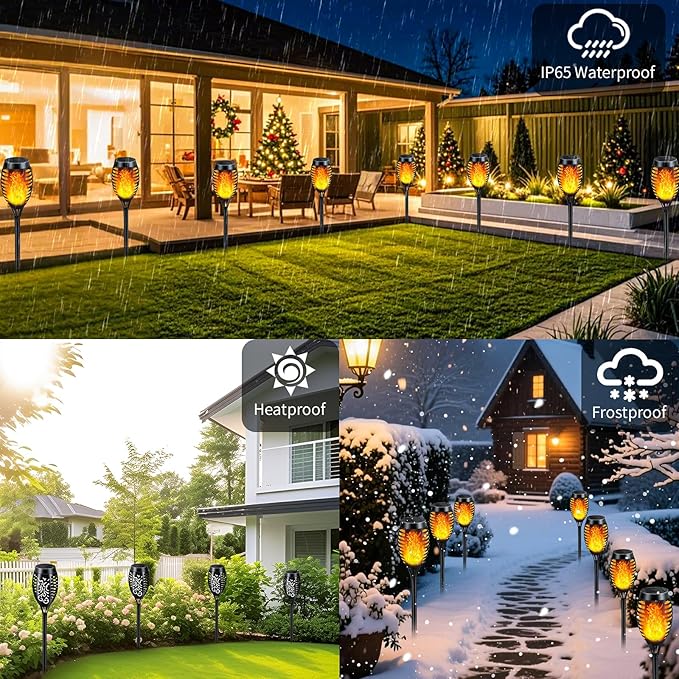 Solar Lights Outdoor 12 Pack, Solar Torch Light with Flickering Flame, Waterproof Outdoor Lighting Solar Powered Pathway Lights, Decoration Lighting for Garden Yard Patio, Auto On/Off