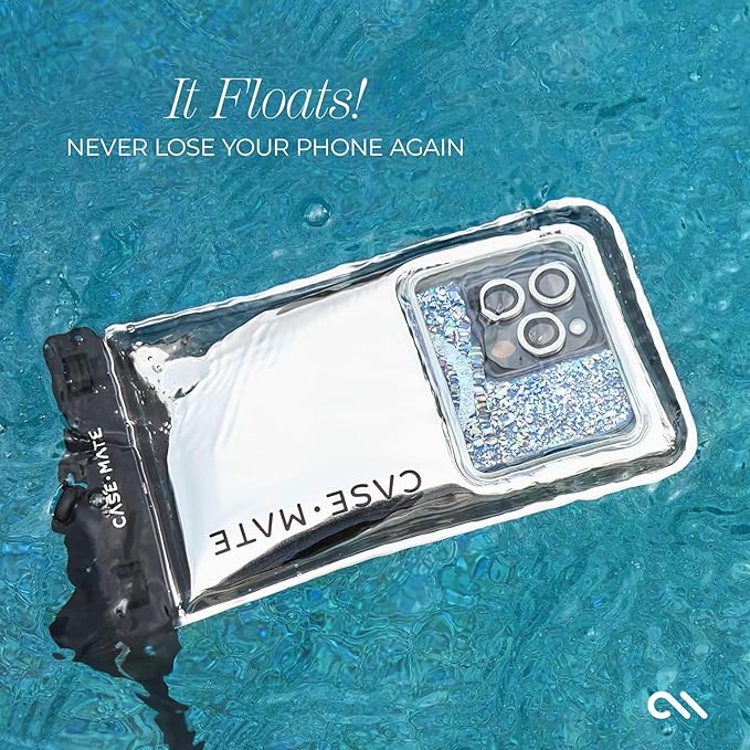Case-Mate IP68 Waterproof Phone Pouch - Travel Beach Cruise Ship Essentials - Floating Waterproof Phone Case with Crossbody Lanyard for iPhone 17 Pro Max/16 Pro Max/15/14 /13 /S25/S24 - Silver Chrome