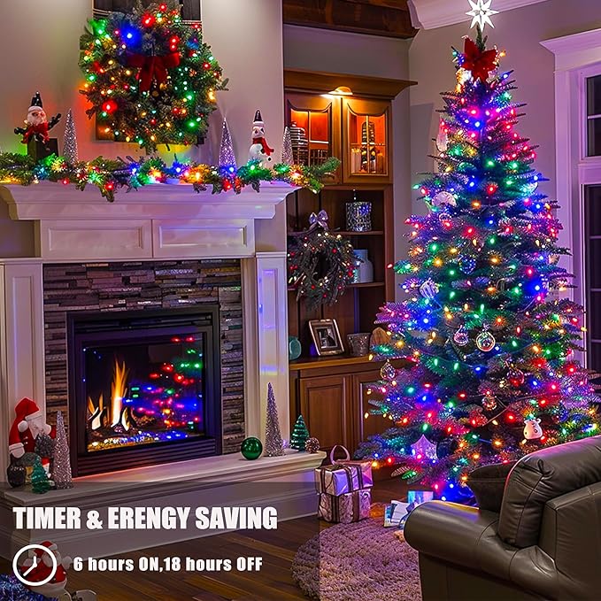 Battery Operated Christmas Lights - 4 Pack Total 66ft 200 LEDs Multicolor Christmas Lights with Timer, 8 Modes Waterproof Twinkle Lights for Indoor Outdoor Xmas Tree Wreath Party Holiday Decorations