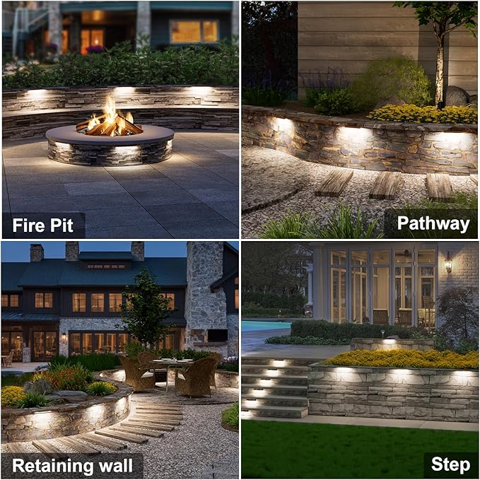 VOLISUN 24 Pack 7 Inch Retaining Wall Lights, Waterproof LED Hardscape Lighting, Cuttable Low Voltage Landscape Lighting, 12V Paver Lights, 3W Outdoor Step Lights, 5000K Daylight, ETL