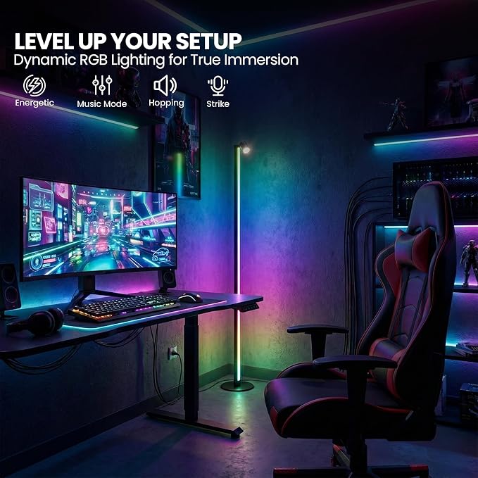 24V Smart RGB Floor Lamp with Independent Color Control Warm & Cool White, 2000 Lumens Reading Light, Music Sync, Compatible with Alexa & Google Assistant, App & Remote Control
