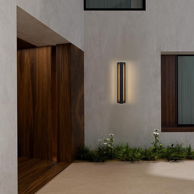 LamQee 23.6 Inch Modern Outdoor Wall Light Exterior Lighting Fixtures, 3000K 24W LED Contemporary Outdoor Sconces Wall Lighting, Matte Black Outside Wall Mount Lights for House Garage Porch Patio Door