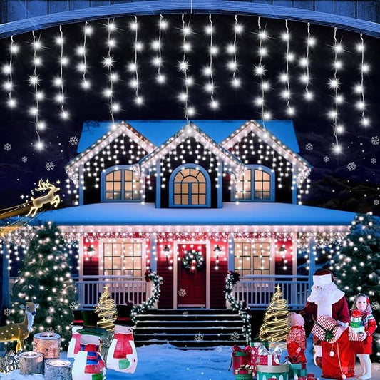 480 LED 49FT Christmas Lights Plug in 8 Modes with Timer Dimmable Ice Lights Outdoor Waterproof Indoor Ice String Lights for Roof Porch Garden Holiday Wedding Xmas Decor (Cool White)