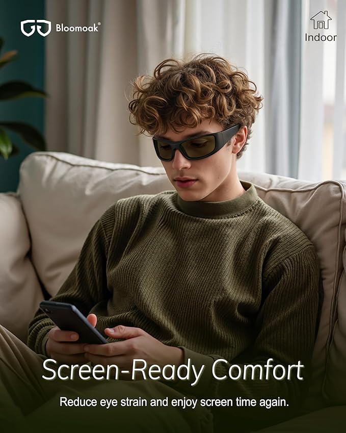 Bloomoak 99% Blue Light Blocking Glasses,Nighttime Sleep,Fully Wraparound Your Eyes with No Leaks for Side Glare/Dry Eyes