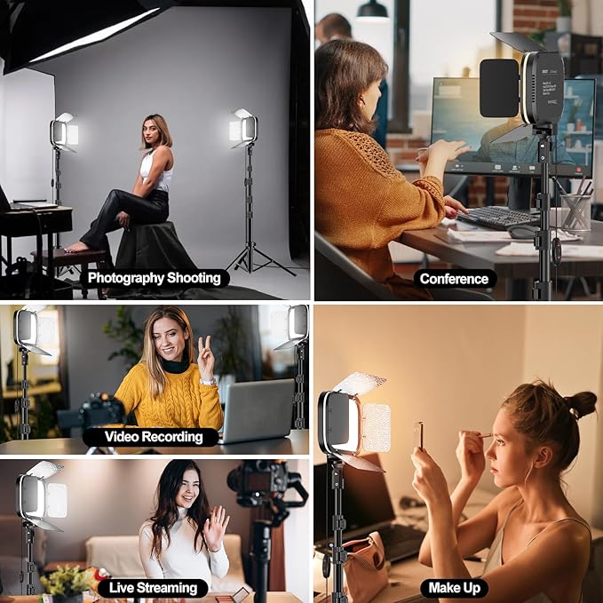 EMART 2-Pack LED Video Light, Portable 3000-5500K CRI97+ Studio Lights with 62" Tripod Stand, Magnetic Light Barndoor & Filters, Bi-Color Dimmable Lighting for Video Recording, Game Streaming, Podcast