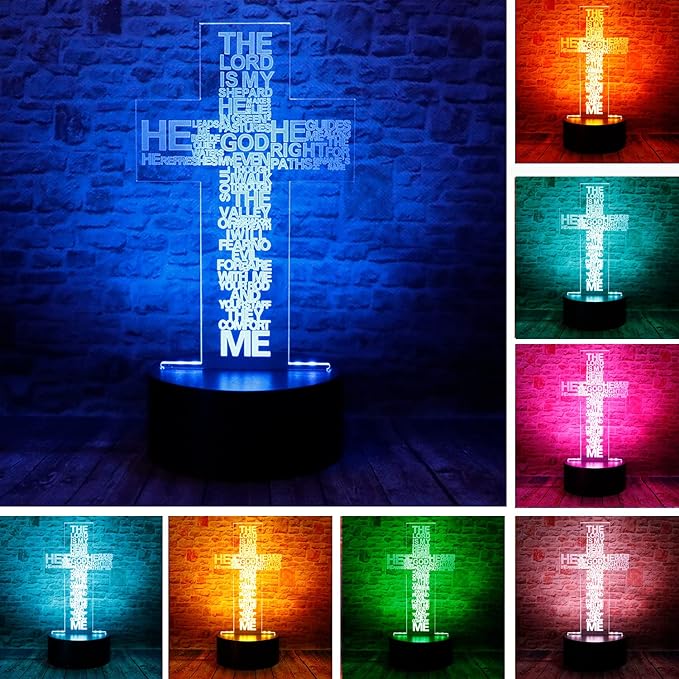 Christ Jesus Cross 3D LED Bedroom Decor Sleep Table Lamp with Remote 7 Colors Acrylic Visual Night Light Birthday Christmas Easter Christian Gift for Religious Women Men Kids Commemorate Present