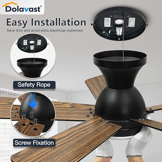 Ceiling Fans with Lights, 42 Inch Low Profile Ceiling Fan with Light and Remote Control, Flush Mount, Reversible, 3CCT, Dimmable LED, Quiet, Black Ceiling Fan for Bedroom, Kitchen