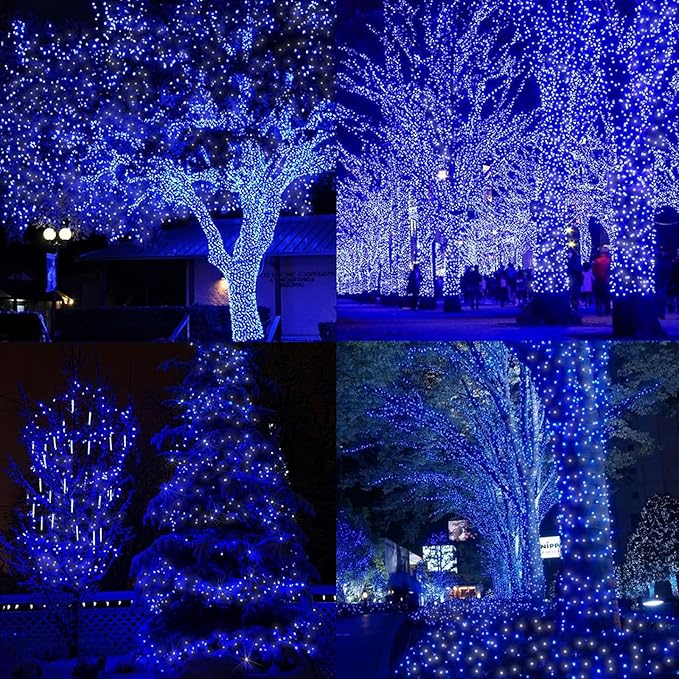 LAMPHOME 66ft Christmas Decorative Mini Lights, 200 LED Green Wire Fairy Starry String Lights Plug in, 16 Lighting Modes for Indoor Outdoor Xmas Tree Wedding Party Decoration (White +Blue)