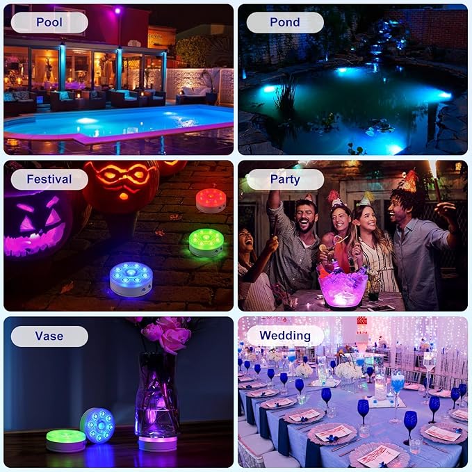 Rechargeable Battery Operated Floating Pool Lights - LUXJET 4 Packs RGB Color Changing Hot Tub Lights IP68 Waterproof Magnetic for Bath, Spa, Christmas, Halloween, Fountains