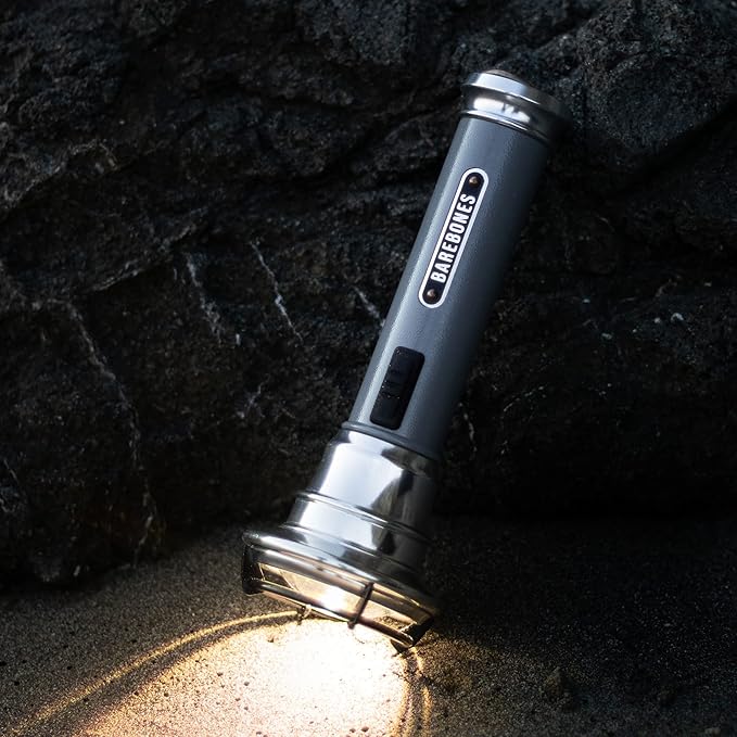 Barebones Vintage Flashlight - Slate Gray, USB Rechargeable LED Flashlight, 15-Hour Run Time, 170 Lumens, Compact and Durable, Water-Resistant Camping Gear and Hiking Accessory