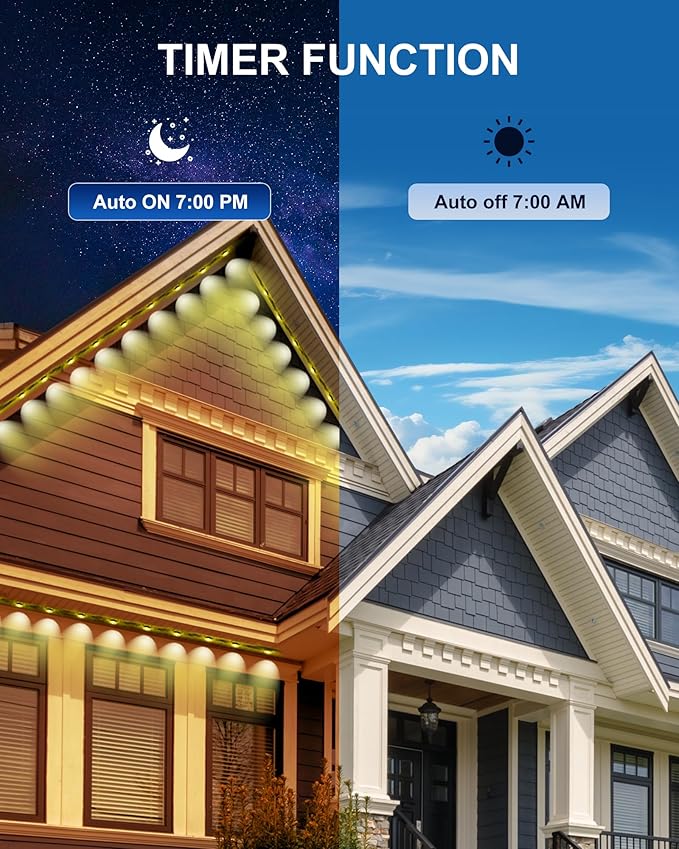 Nexillumi Permanent Outdoor Lights for House, 100ft Smart RGB Outside Lights with 72 Scene Modes, IP68 Waterproof Eaves Lighting for Christmas All Holiday Decorations