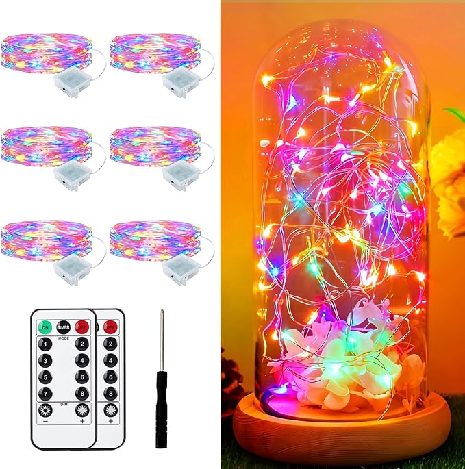 6 Pack Fairy Lights Battery Operated with Remote 7ft 20 LED Mini String Twinkle Lights Waterproof 8 Modes Firefly Starry Moon Lights for Mason Jars DIY Christmas Wedding Party Bedroom Decoration