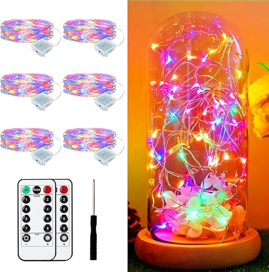 6 Pack Fairy Lights Battery Operated with Remote 7ft 20 LED Mini String Twinkle Lights Waterproof 8 Modes Firefly Starry Moon Lights for Mason Jars DIY Christmas Wedding Party Bedroom Decoration