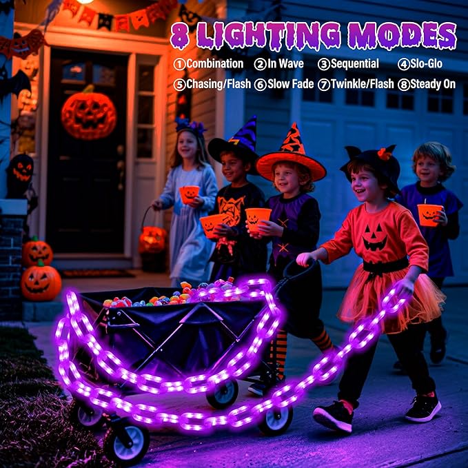 Joomer Battery Operated Halloween Lights Outdoor, 9.5 FT 160 LED Waterproof Halloween Decorative Plastic Chain String Lights, 8 Lighting Modes and Timer Function, Suitable for Outdoor Indoor (Purple)