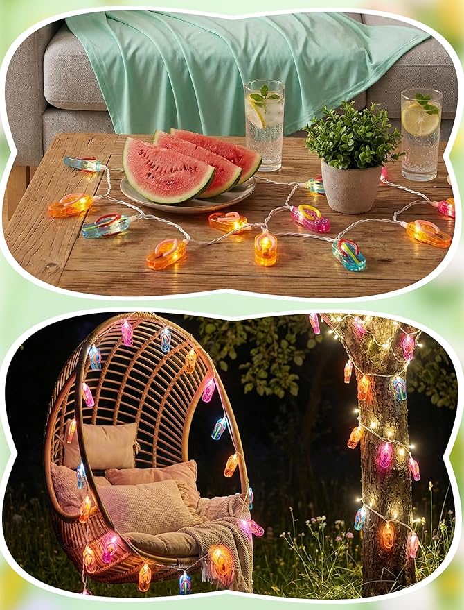 8.5Ft Tricolor Slipper String Lights, Summer Tropical Beach Party Decorations Lights with 10 LED Colorful Flip Flop Bulbs, Hanging Slipper Lights Waterproof for Home Camp Tent Holiday Party Decor