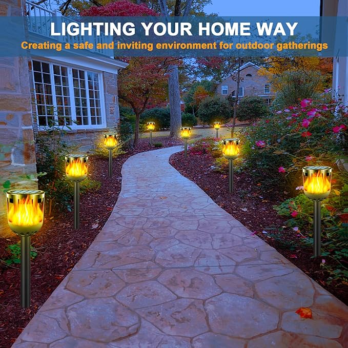 Solar Tiki Torches with Flickering Flame - Solar Lights Outdoor Waterproof, Auto On/Off, Solar-Powered Decorative Lighting for Garden, Yard, Landscape, Patio, Driveway, Walkway, Pathway (6)
