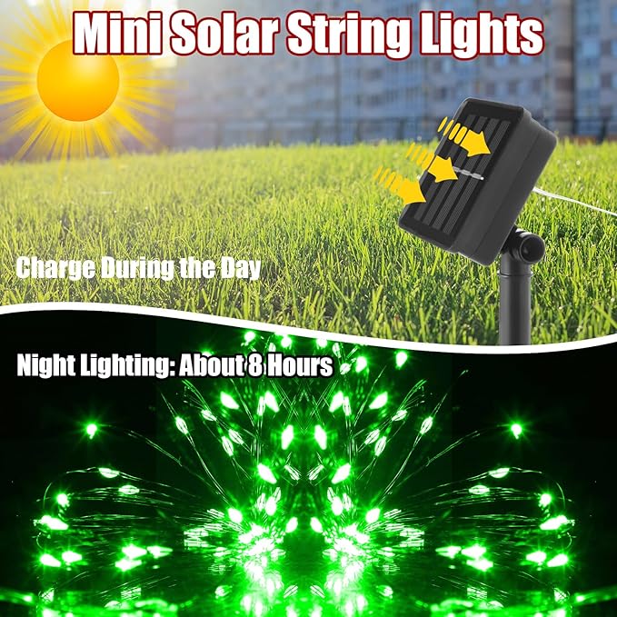 12 Pcs Solar String Lights Solar Mini Teeny Tiny Fairy Firefly Twinkle Light Waterproof 16ft 50 LEDs Garden String for Outdoor Garden Backyard Christmas Decoration(Green Light)