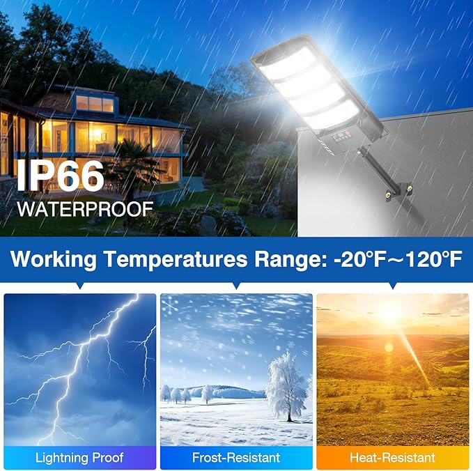 Solar Street Lights Outdoor Waterproof , 6500K 320° Angle Flood light,5730 LED Solar Parking Light with Motion Sensor and Remote Control for Outdoor, Streets, Courtyards,Parking Garages,-4Pack