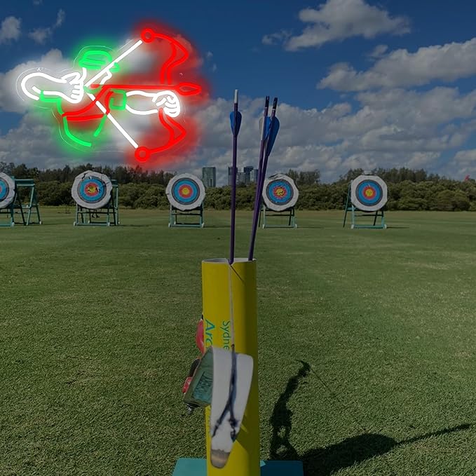 Archery Neon Sign for Sports Fan, Hunting Led Light for Playing Archer Fan, Hunting Decor, Club, Game Room, Wall Decor, Game Sport, Archer Light Up Sign for Man Cave