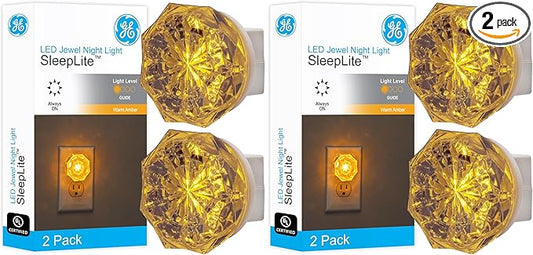 GE Jewel LED Night Light, Plug-in, Dusk to Dawn Sensor, Amber, UL-Certified, Energy Efficient, Ideal Nightlight for Bedroom, Bathroom, Nursery, Hallway, Kitchen, 11286, 4 Pack