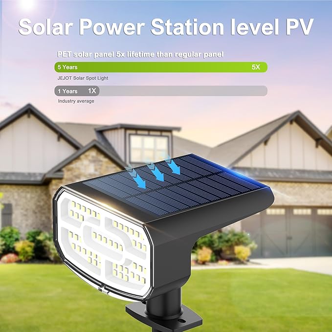 DAMINY Solar Spotlights Outdoor Waterproof IP65,2 CCT(Warm White & Cool White),4 Lighting Modes Solar spot Lights for Yard,Garden,Pathway,Landscape,Auto On/Off-4 Pack