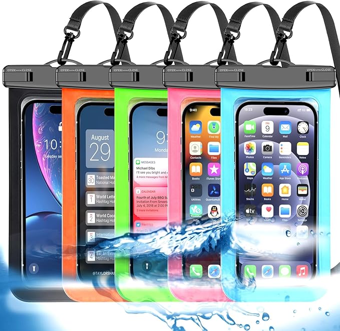 Famoby Up to 8.3" 5 Pack Multicolor Universal Waterproof Phone Pouch, Phone Waterproof Case Dry Bag,Protection Level: IP68,Outdoor Sports for Apple iPhone,Samsung,and More,Black,Blue,Pink,Orange,Green