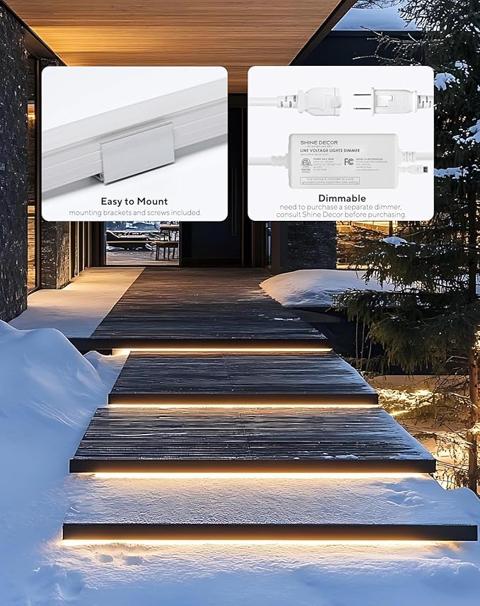 Shine Decor Outdoor LED Neon Rope Light, IP67 Waterproof Solid Silicone Enclosed Lighting Strip, ETL Listed Durable for -40F Extreme Cold Weatherproof, 120V No Driver Plug&Play 59ft 2800K Warm White