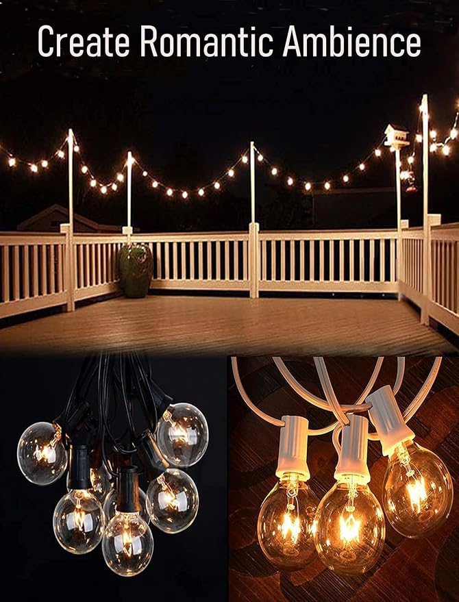 50 Feet Patio String Lights with 53 Edison Globe Bulbs, UL Listed for Indoor Outdoor Use, E12 Socket Base, Connectable Lights for Porch Deck Gazebos Balcony Wedding Gathering Parties Decor, Black