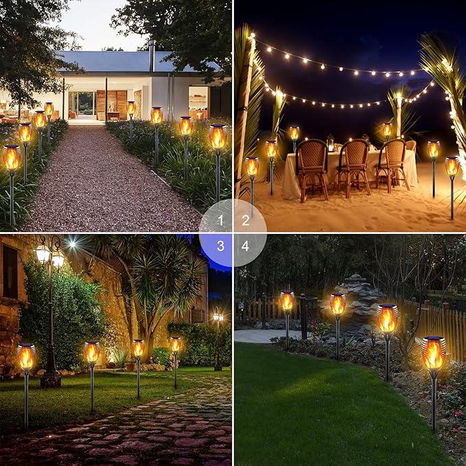 Large Solar Torch Light with Flickering Flame, 6 Pack Upgraded Outdoor Decorative Solar Tiki Torches - Super Bright LED Landscape Lighting for Yard, Garden, Patio & Pathway Decor, Auto On/Off