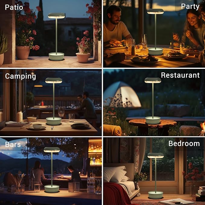 Solar Yard Outdoor Table Lamp, Cordless USB Solar Table Lamp for Patio Water Resistant, 3 Lighting Modes Solar Desk Lamp for Garden Outside Patio Bedroom Living Room, Green