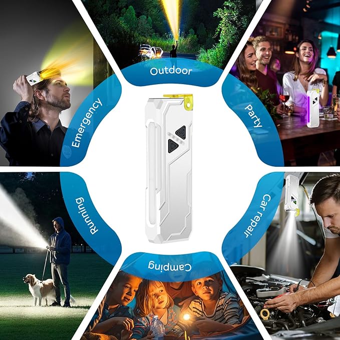 Multi-Feature EDC Flashlight Rechargeable with 7-Colors Side Light Magntic Bace Yellow Light Diffuser and UV Light for Travel Work Camp Dog Walk